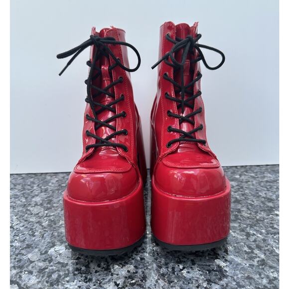 Demonia Camel 203 Red Patent Leather Platform Boots Women's Size 7 - Picture 3 of 15